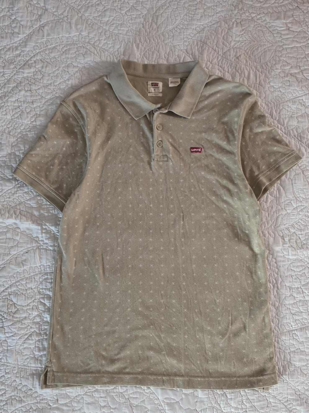 Levi’s Standard Polo Shirt Beige Star Print Men’s Small